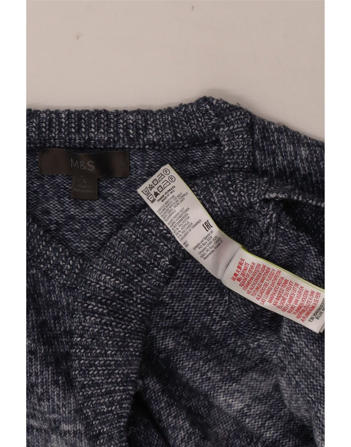 Marks & Spencer Mens Crew Neck Jumper Sweater Large Blue Striped Polyester