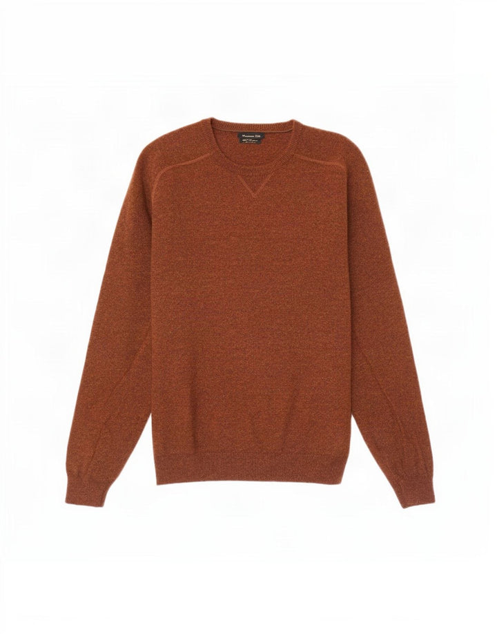 Massimo Dutti Mens Crew Neck Jumper Sweater Medium Brown Wool