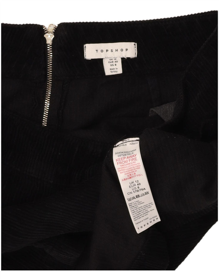 TOPSHOP Womens Corduroy Mini Skirt UK 12 Medium w28 Black Cotton