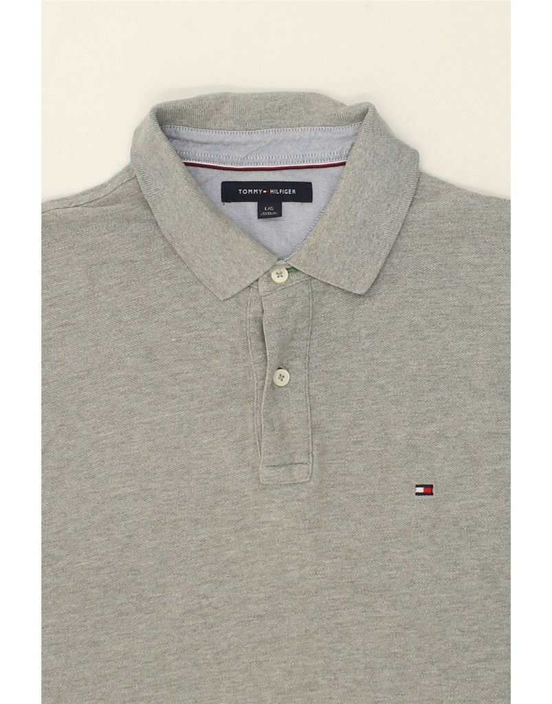 TOMMY HILFIGER Mens Long Sleeve Polo Shirt Large Grey Cotton | Vintage Tommy Hilfiger | Thrift | Second-Hand Tommy Hilfiger | Used Clothing | Messina Hembry 