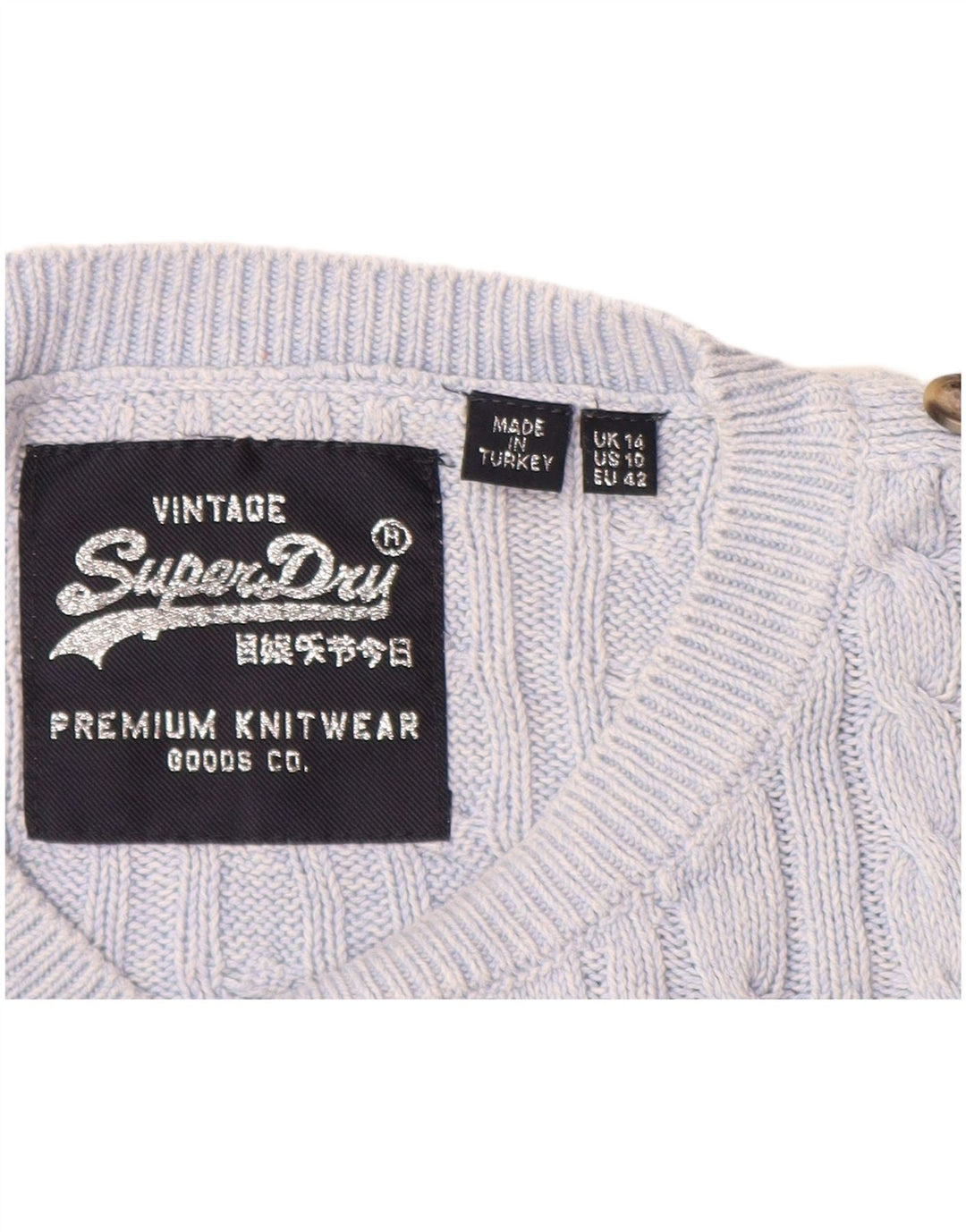 SUPERDRY Womens Boat Neck Jumper Sweater UK 14 Large Blue Cotton