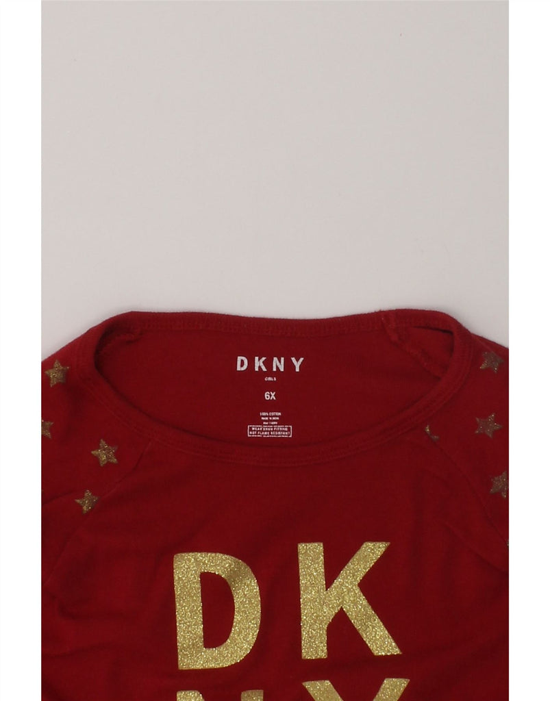 DKNY Girls Graphic Top Long Sleeve 5-6 Years Red Cotton | Vintage Dkny | Thrift | Second-Hand Dkny | Used Clothing | Messina Hembry 