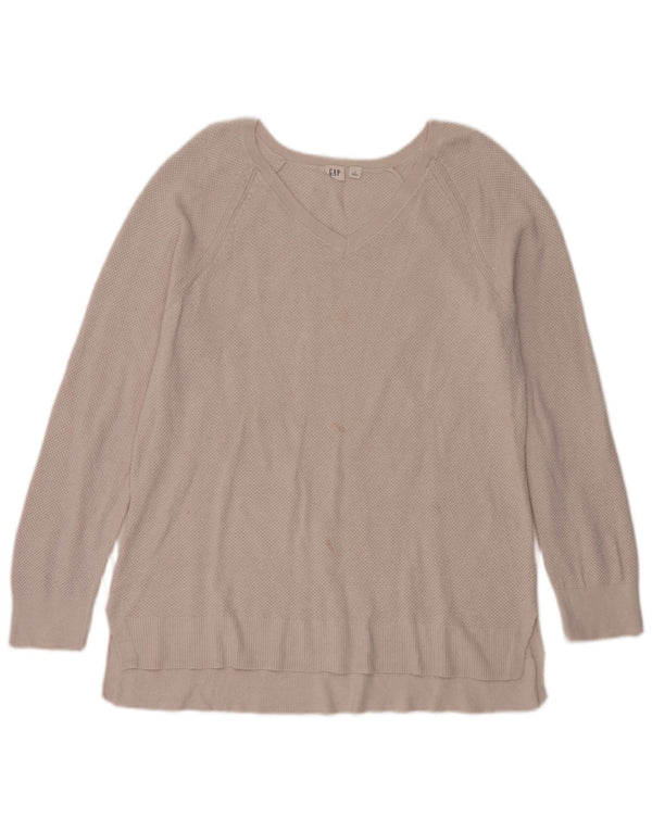 Gap Womens V-Neck Jumper Sweater UK 18 XL Beige Cotton