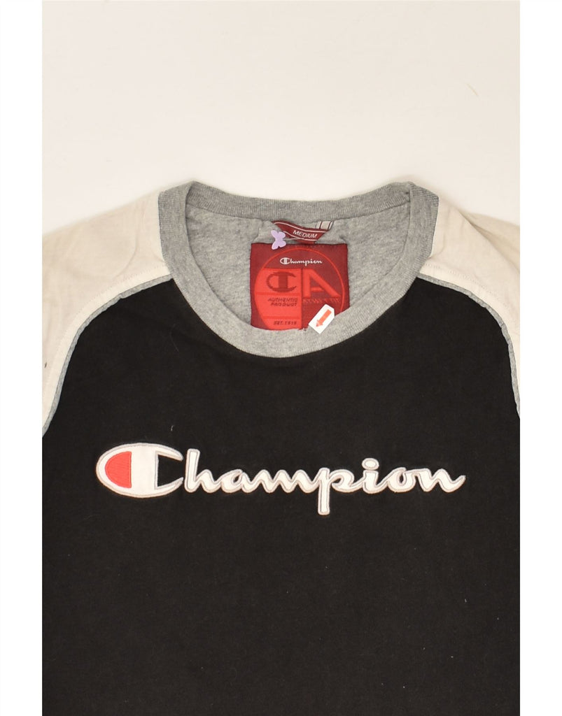 CHAMPION Mens Graphic Vest Top Medium Black Colourblock Cotton | Vintage Champion | Thrift | Second-Hand Champion | Used Clothing | Messina Hembry 