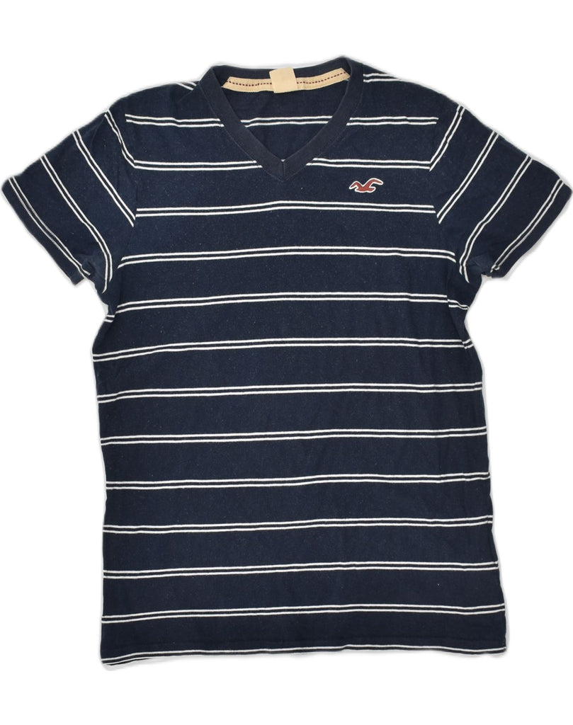 HOLLISTER Mens Slim T-Shirt Top Large Navy Blue Striped Cotton | Vintage Hollister | Thrift | Second-Hand Hollister | Used Clothing | Messina Hembry 