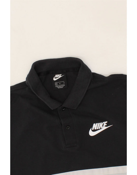 NIKE Mens Polo Shirt Medium Black Colourblock Cotton Vintage