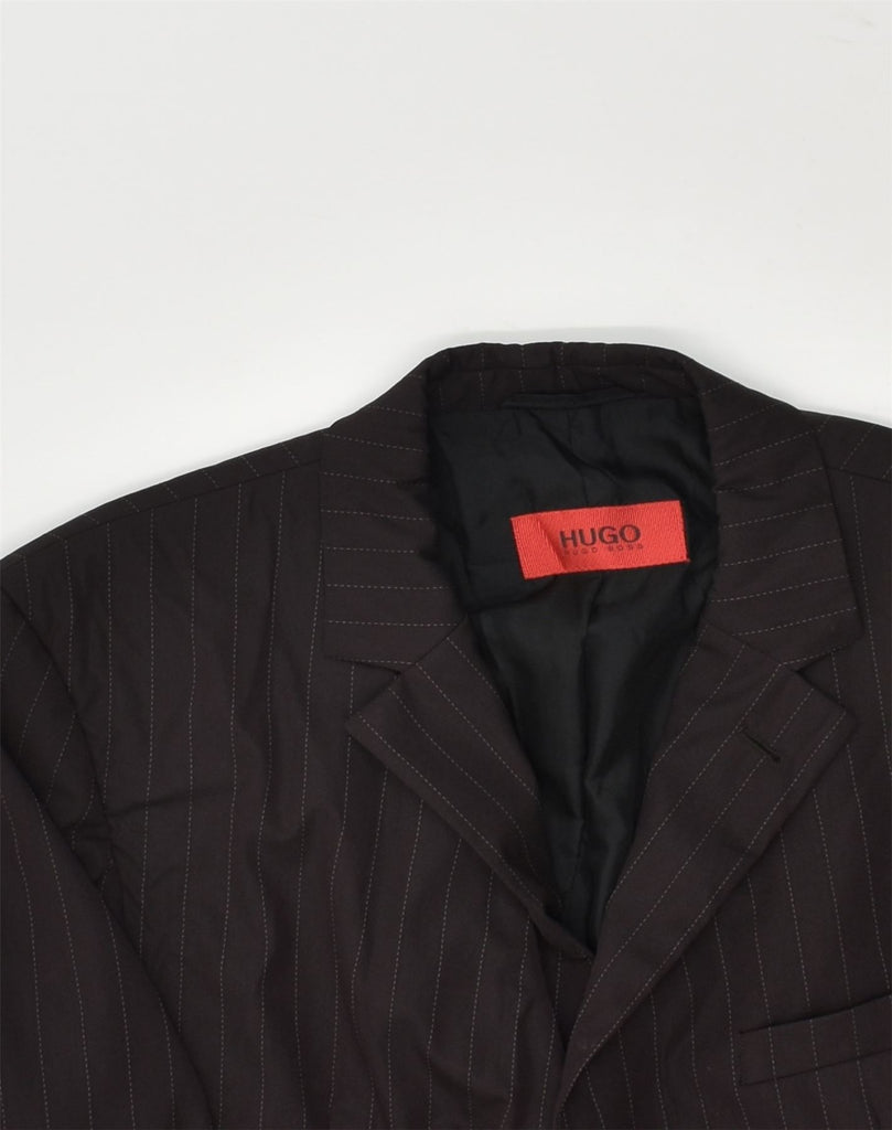 HUGO BOSS Mens Slim 3 Button Blazer Jacket IT 50 Large Brown Pinstripe | Vintage Hugo Boss | Thrift | Second-Hand Hugo Boss | Used Clothing | Messina Hembry 