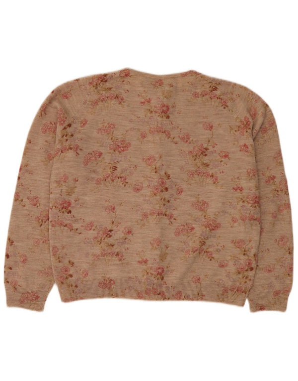 Laura Ashley Womens Cardigan Sweater UK 18 XL Beige Floral Wool