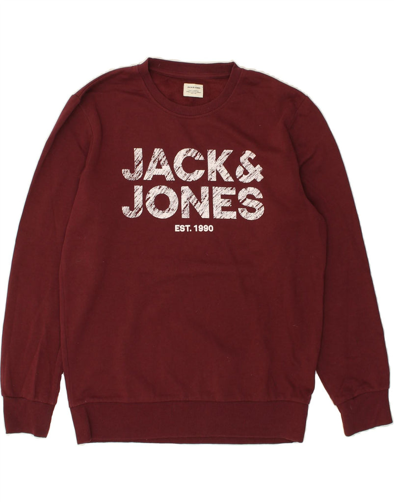 JACK & JONES Mens Graphic Hoodie Jumper Large Burgundy Cotton | Vintage Jack & Jones | Thrift | Second-Hand Jack & Jones | Used Clothing | Messina Hembry 