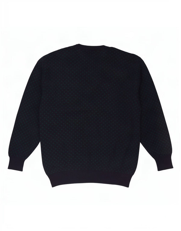 Vintage Mens V-Neck Jumper Sweater XL Navy Blue Geometric Wool
