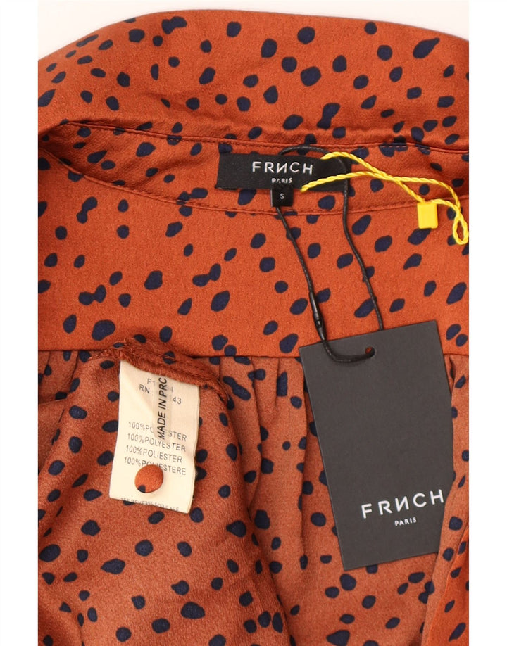 FRNCH Womens Long Sleeve Maxi Dress UK 10 Small Orange Spotted Polyester