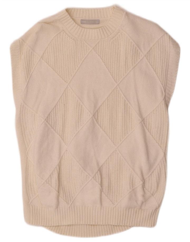 Marks & Spencer Mens Vest Tank Top Medium Off White Argyle/Diamond Cotton