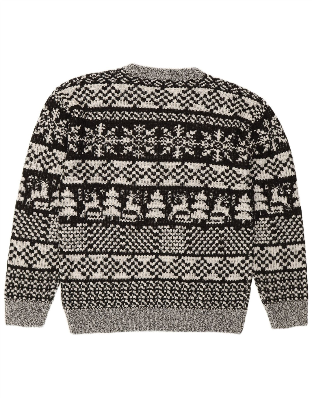 Vintage Mens Crew Neck Jumper Sweater Medium Grey Fair Isle