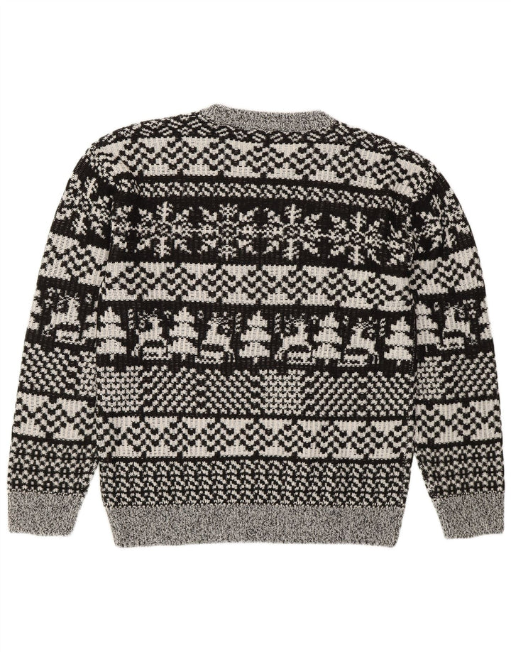 Vintage Mens Crew Neck Jumper Sweater Medium Grey Fair Isle