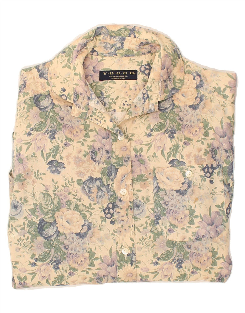 VINTAGE Womens Shirt UK 12 Medium Beige Floral | Vintage Vintage | Thrift | Second-Hand Vintage | Used Clothing | Messina Hembry 