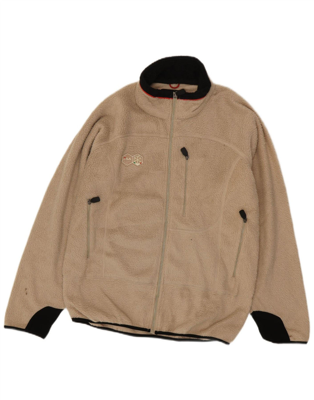 Fila Mens Fleece Jacket UK 40 Large Beige Colourblock Polyester