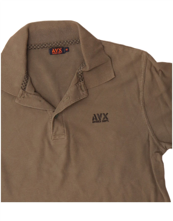 AVIREX Mens Long Sleeve Polo Shirt Medium Khaki Cotton
