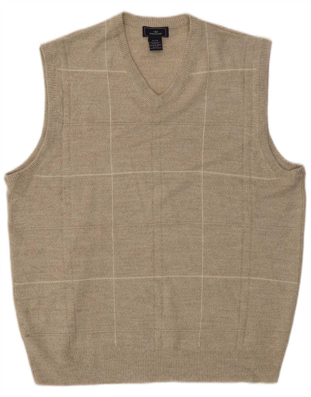 DOCKERS Mens Vest Tank Top XL Beige Check Acrylic