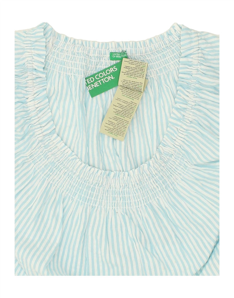 BENETTON Womens Crop Off Shoulder Top UK 14 Medium Blue Striped Cotton Vintage Benetton and Second-Hand Benetton from Messina Hembry 