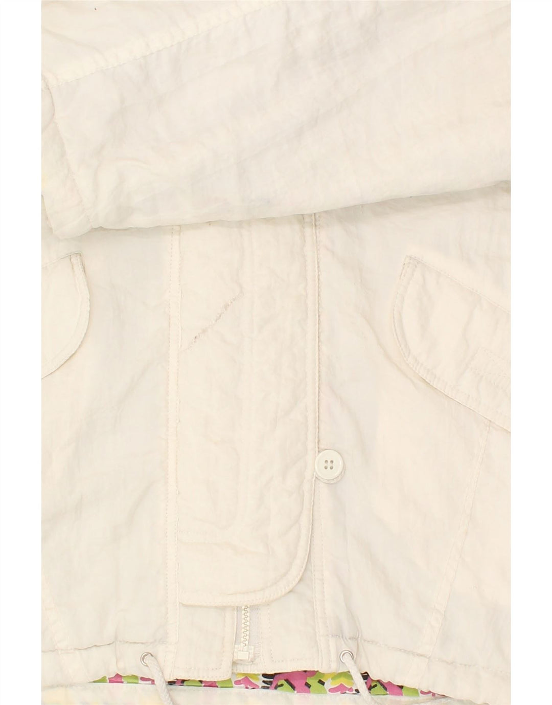 VINTAGE Womens Hooded Windbreaker Jacket UK 14 Medium White Polyamide