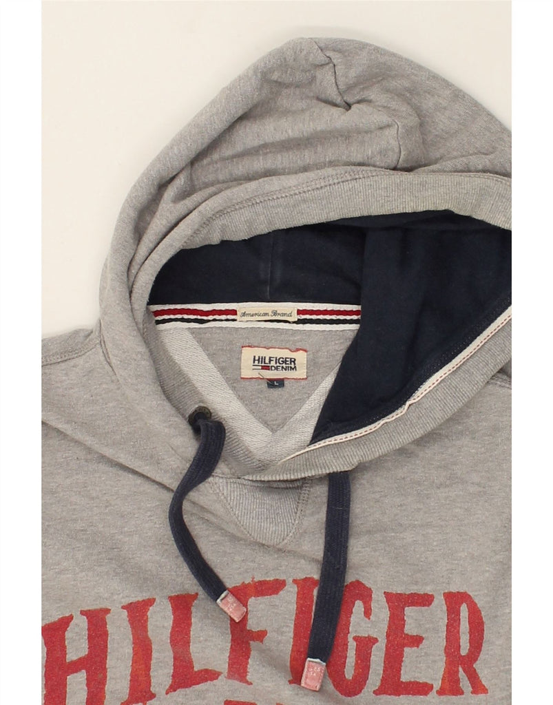 TOMMY HILFIGER Mens Graphic Hoodie Jumper Large Grey Cotton | Vintage Tommy Hilfiger | Thrift | Second-Hand Tommy Hilfiger | Used Clothing | Messina Hembry 