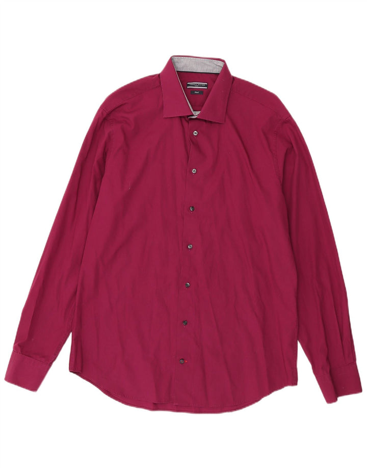 Tommy Hilfiger Mens Fitted Shirt Size 41 16 Large Pink Cotton