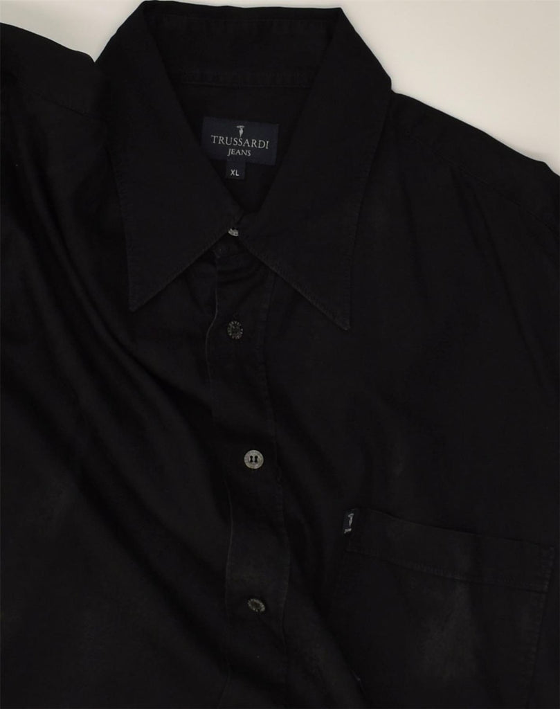 TRUSSARDI Mens Shirt XL Black Cotton | Vintage Trussardi | Thrift | Second-Hand Trussardi | Used Clothing | Messina Hembry 