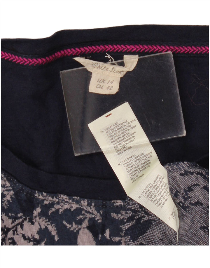 White Stuff Womens 3/4 Sleeve Basic Dress UK 14 Medium Navy Blue Floral