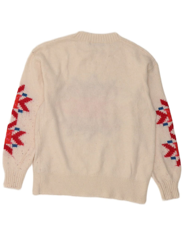 Marks & Spencer Womens Boat Neck Jumper Sweater UK 10 Small White Fair Isle