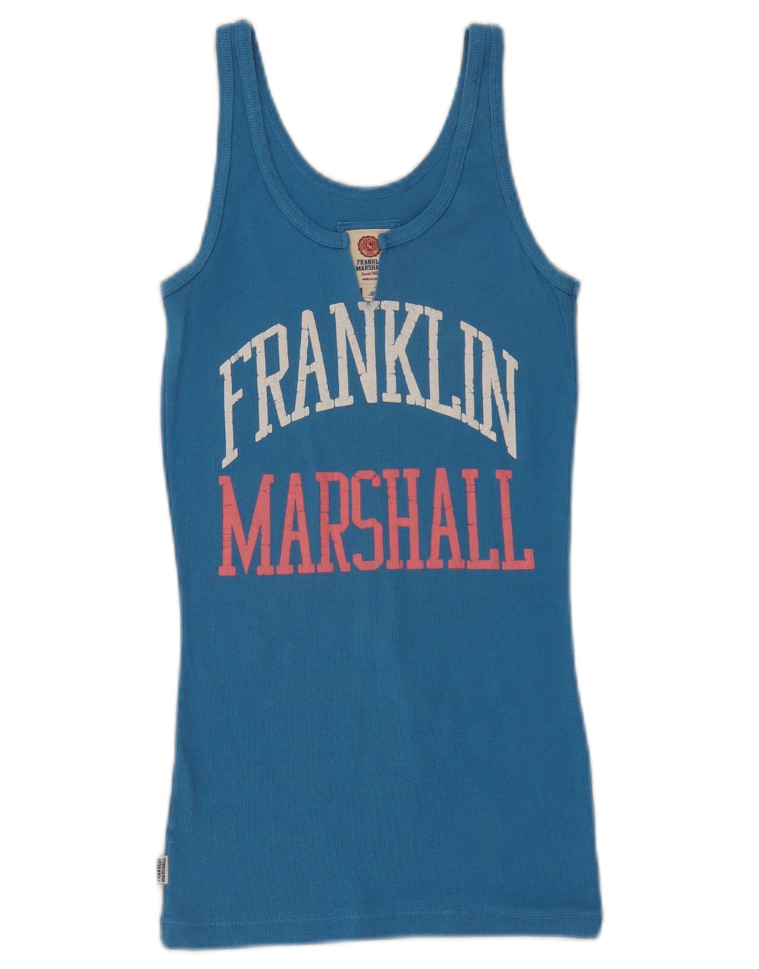 Franklin & Marshall Womens Graphic Vest Top UK 12 Medium Blue Cotton