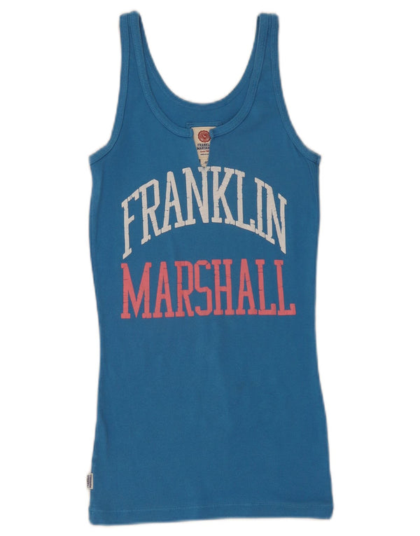 Franklin & Marshall Womens Graphic Vest Top UK 12 Medium Blue Cotton