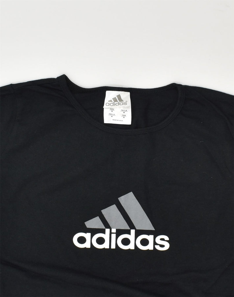 ADIDAS Womens Graphic T-Shirt Top UK 12 Medium Black Cotton | Vintage Adidas | Thrift | Second-Hand Adidas | Used Clothing | Messina Hembry 