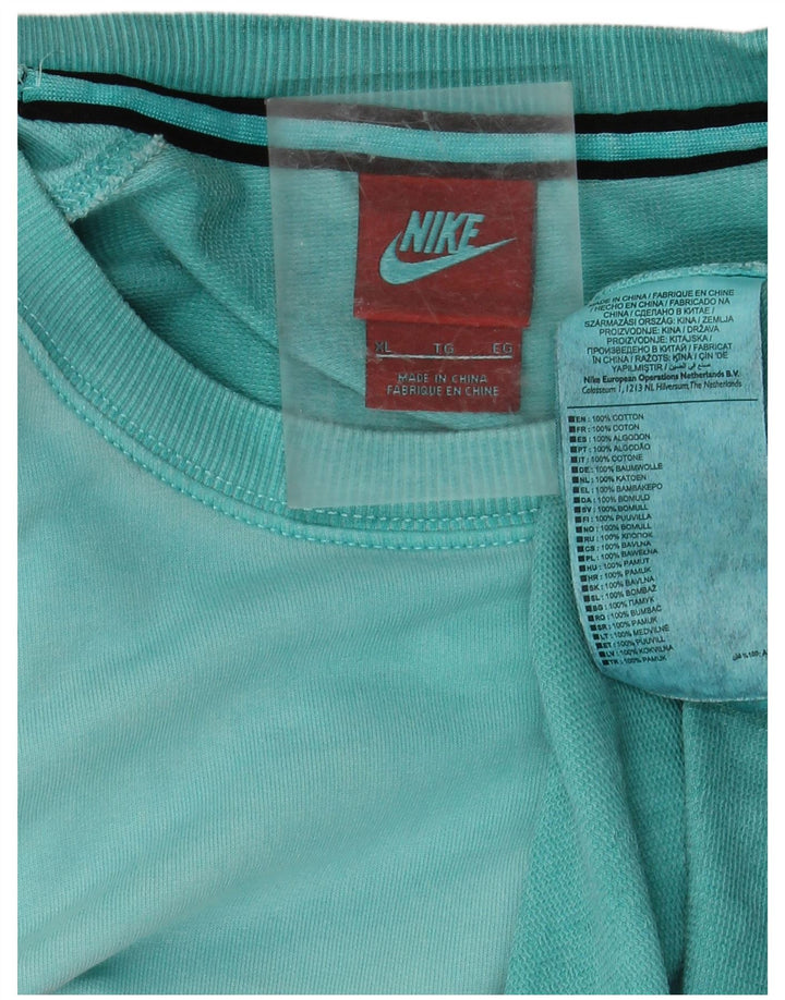 NIKE Mens Graphic Sweatshirt Jumper XL Turquoise Cotton