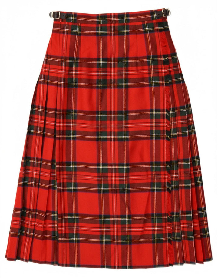 O'NEIL OF DUBLIN Womens Pleated Wrap Skirt UK 10 Small W27  Red Plaid Wool