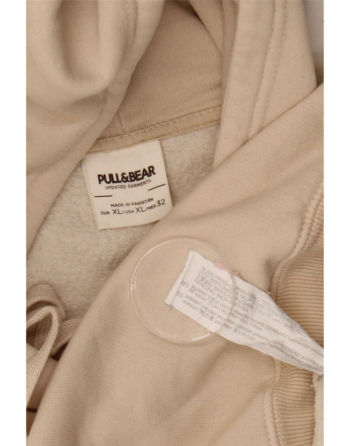 Pull & Bear Mens Hoodie Jumper XL Beige Cotton