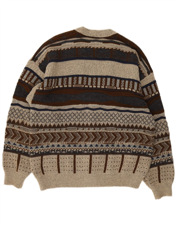 Canada Mens Cardigan Sweater Large Grey Geometric Acrylic