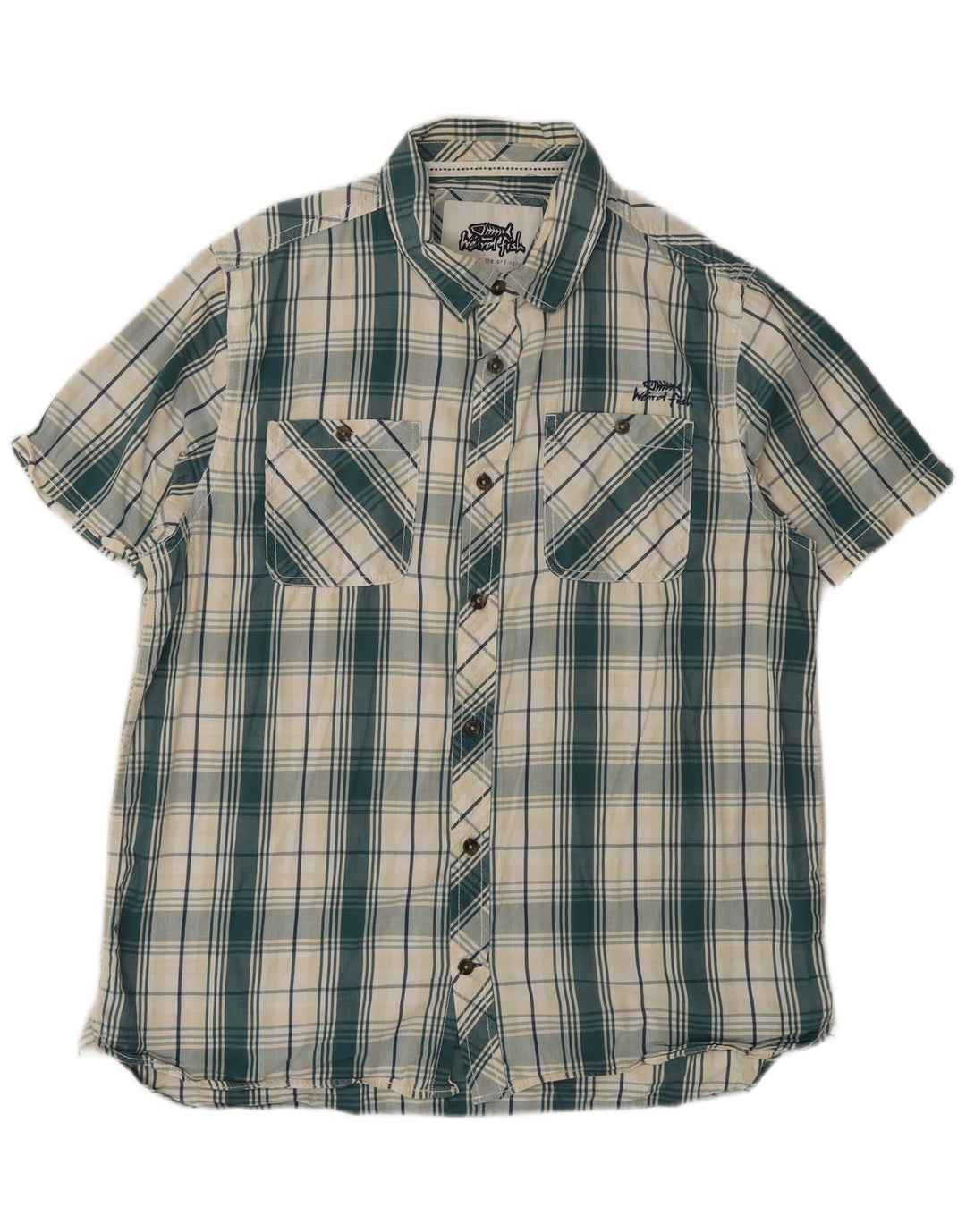 Weird Fish Mens Short Sleeve Shirt Large Green Check Cotton