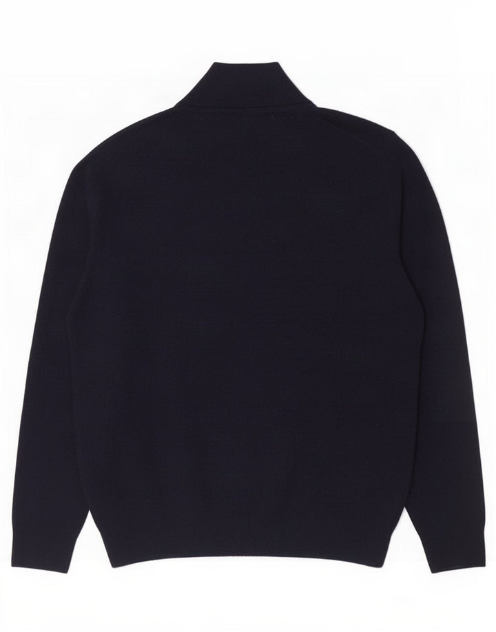 Gant Mens Zip Neck Jumper Sweater Large Navy Blue Wool