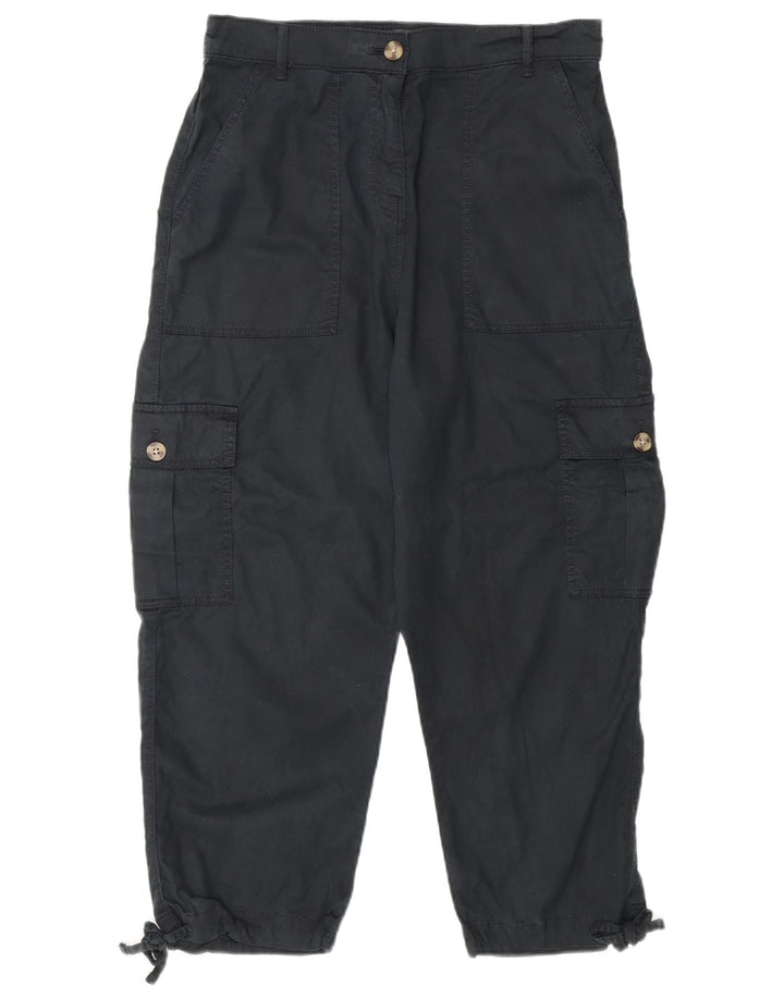 Marks & Spencer Womens Crop Cargo Trousers UK 12 Medium W30 L23 Black