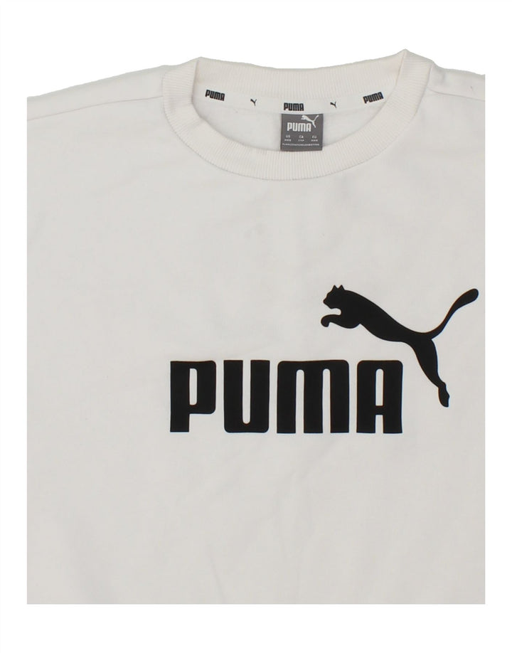 PUMA Womens Oversized Graphic Sweatshirt Jumper UK 2 2XS White Cotton Vintage Puma and Second-Hand Puma from Messina Hembry 