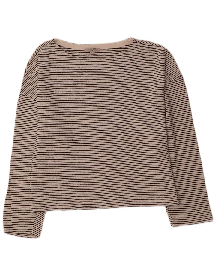 All Saints Womens Crop Top Long Sleeve UK 14 Medium Off White Striped
