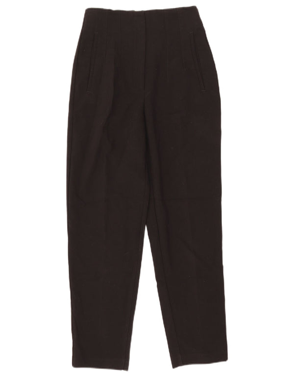 Zara Womens High Waist Tapered Suit Trousers XS W24 L26 Black Polyester