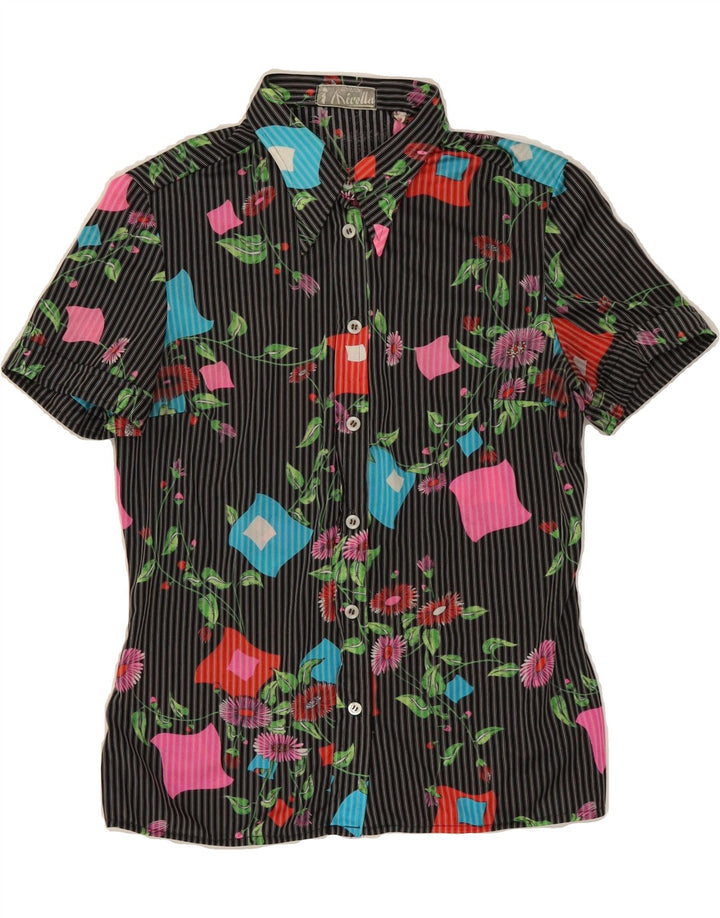 MIRELLA Womens Short Sleeve Shirt IT 48 XL Black Floral Vintage Mirella and Second-Hand Mirella from Messina Hembry 
