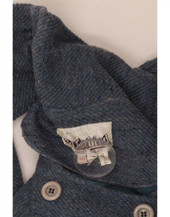 VINTAGE Womens Military Oversized Overcoat UK 10 Smal Blue Flecked