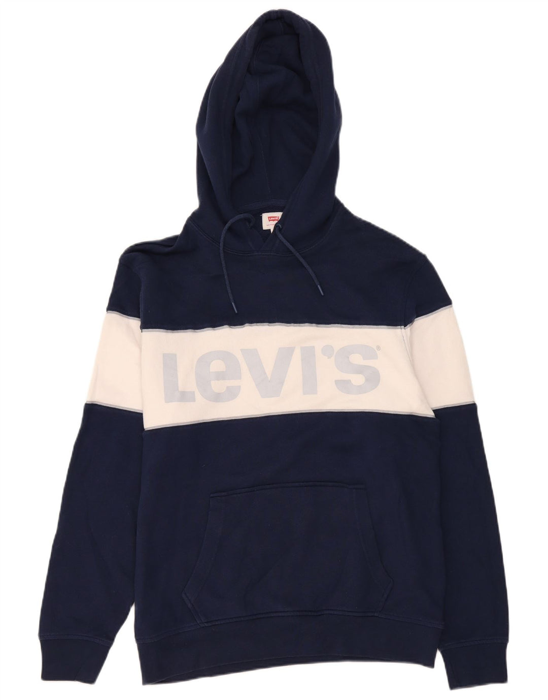 Levi's Mens Graphic Hoodie Jumper Medium Navy Blue Colourblock Cotton