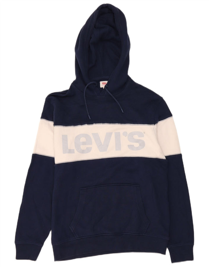 Levi's Mens Graphic Hoodie Jumper Medium Navy Blue Colourblock Cotton