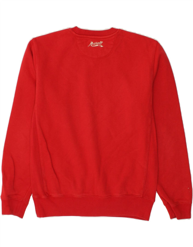 RUSSELL ATHLETIC Mens Graphic Sweatshirt Jumper Small Red Cotton Vintage Russell Athletic and Second-Hand Russell Athletic from Messina Hembry 