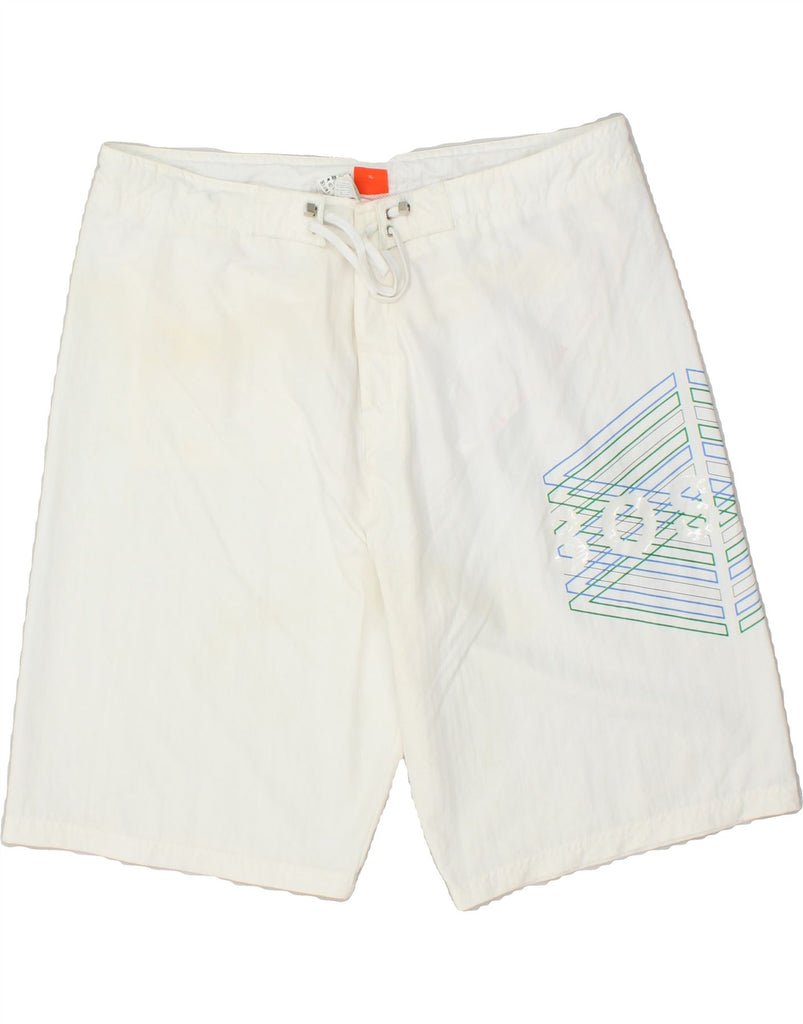 HUGO BOSS Mens Graphic Swimming Shorts XL White Polyamide | Vintage Hugo Boss | Thrift | Second-Hand Hugo Boss | Used Clothing | Messina Hembry 