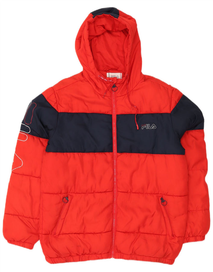 FILA Mens Graphic Hooded Padded Jacket UK 38 Medium Red Colourblock
