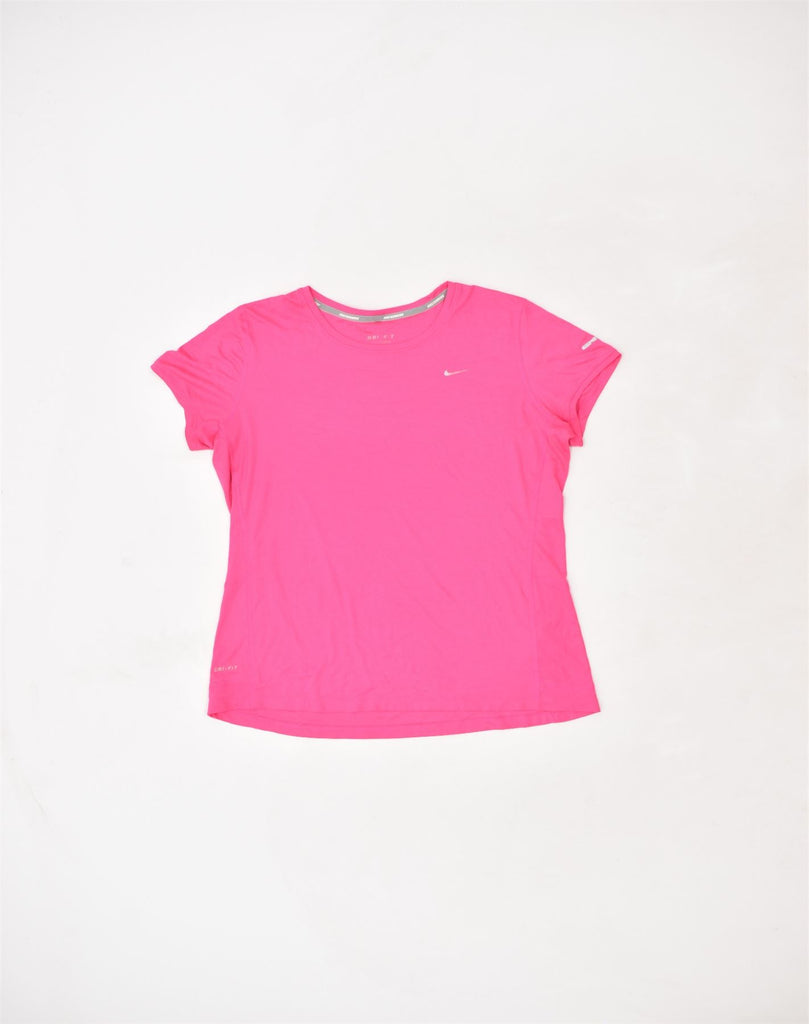 NIKE Womens Dri Fit T-Shirt Top UK 14 Medium Pink Polyester | Vintage | Thrift | Second-Hand | Used Clothing | Messina Hembry 